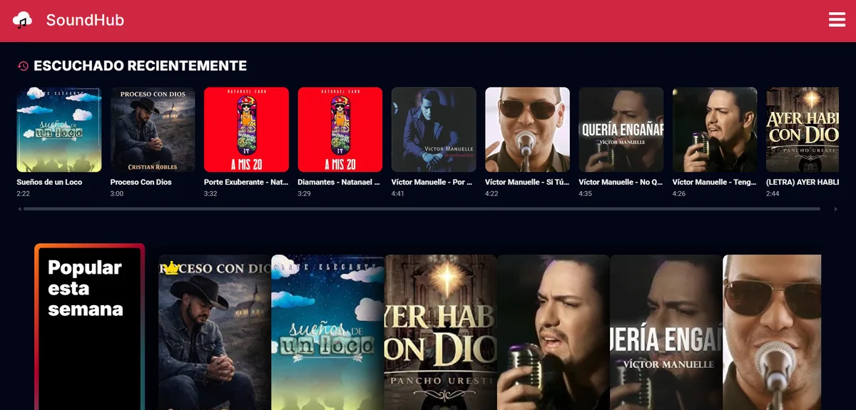 Captura de SoundHub, proyecto en la trayectoria de John Martinez